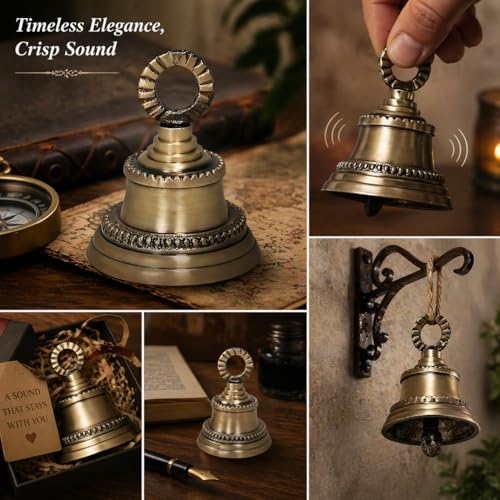 Traditional Carved Mini Brass Bell for Prayer, Feng Shui, Home Temple, Handcrafted Antique Brass, 2 Inch Height for Rituals, Sound Healing, Meditation & Decor Pack of 5