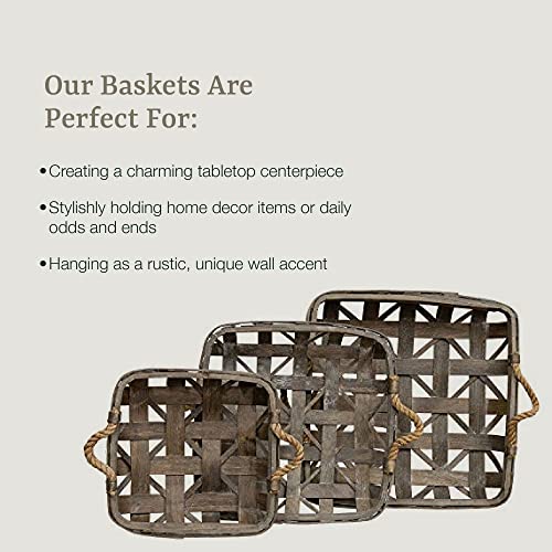 CWI Square Tobacco Basket with Metal Straps - Small, Medium, and Large Hanging Basket for Wall Storage and Decorations - 3 - Dark Brown