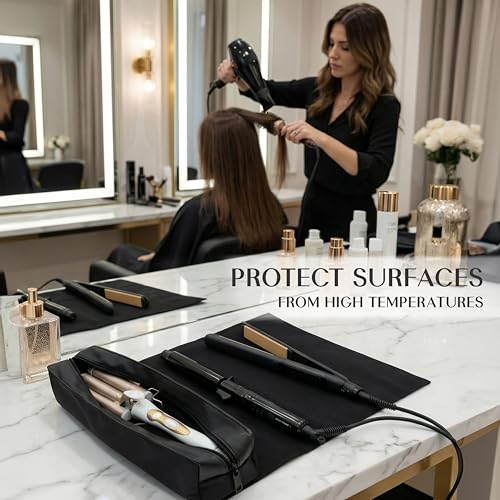 TREND-X hair styling tools organizer bag with heat-resistant mat, black travel case for styling tools