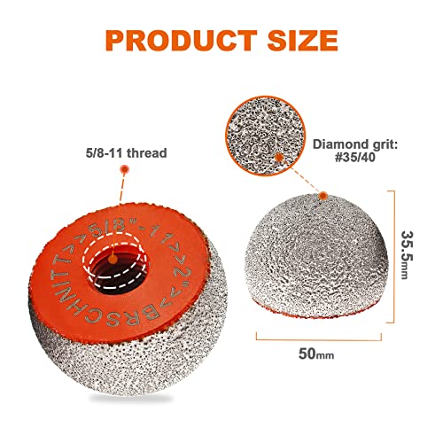 Spherical Diamond Grinding Bit - BRSCHNITT Grinding Trimming Wheel 5/8-11 Thread for Stone Flowerpots,Cobblestone,Granite,Marble Rock Planters Diamond Milling Carving DIY Handmade Cutter(50mm) 1 2"(50mm) (without rod)