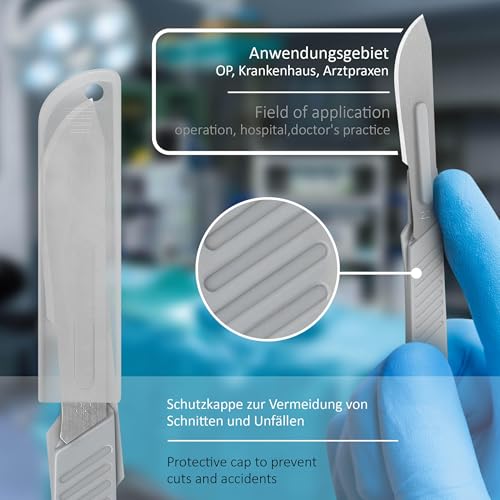 Pulox Disposable Scalpels - 10 x Medical Scalpels #22 - Individually Sterile Packed | Medically suitable for practice, clinic and training, precision-ground blades for controlled cuts