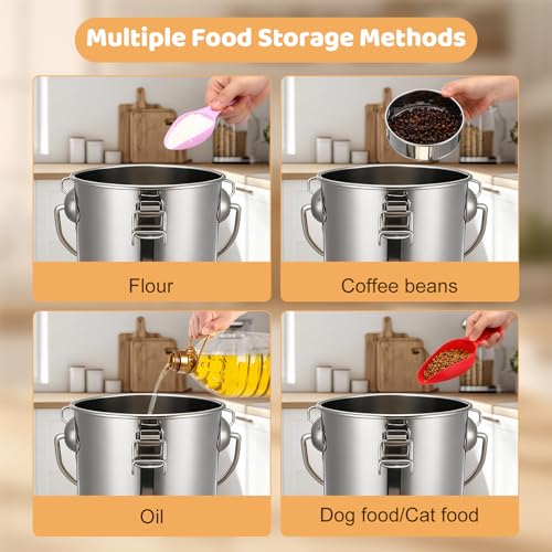 iplusmile Stainless Steel Airtight Canisters Container: 112 fl oz Airtight Clamp Lid Kitchen Food Storage Bucket for Rice Flour Grain Coffee Bean Flour Oil Sugar Milk 112 Ounce/ 6x6 inch