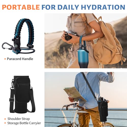 40 oz Water Bottle with Straw - Spout Lid, Paracord Handle & Carrier Bag Indigo Crush 40 Ounces