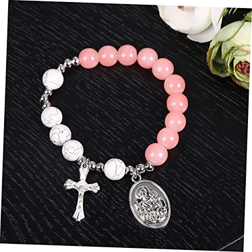 VALICLUD Glass Cross Bracelet Beaded Rosary Bracelet Jewelry Pendant for Womens Religious Occasion