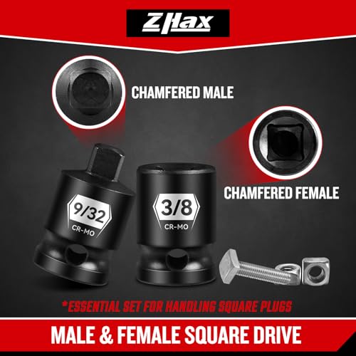 zhax 12-piece 3/8-inch drive impact SAE pipe plug socket set in Cr-Mo steel with square sockets