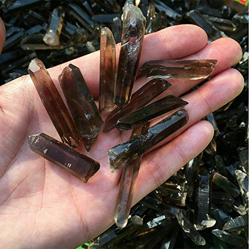 Acxico 5 pcs Natural Lemurian Smokey Quartz Crystal Point Specimen Healing 5cm