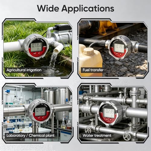 Flow Meter, 1 Inch Stainless Steel Digital Electronic LCD Flow Meter Turbine Meter for Liquid Water Petrol Kerosene Oil Liquid Measurement Waterproof Range is 10-100Ll/min