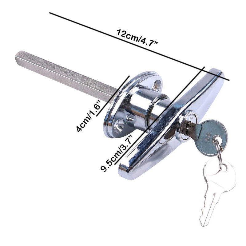 Garage Door Lock T-Handle Universal Replacement Hardware Locking for Manual Open in Chrome with 2 Keys self-Tapping Screws