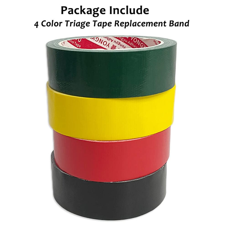 Triage Tape Kits - 4 Color First Aid Replacement Band (Black:Deceased, Red:Immediate, Yellow:Delayed, Green:Minor), 33Ft Triage Tape