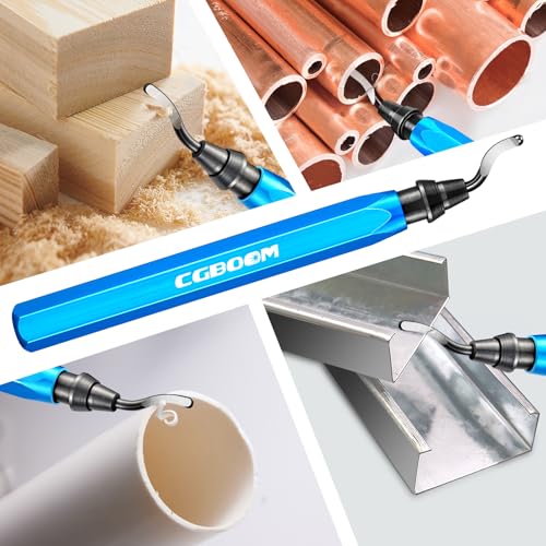 CGBOOM Universal Deburring Tool Metal Handle Hand Deburring with 10 Pieces Replacement Blades, 360° Rotating Blade Cutting Tool for 3D Printer, Plastic, Aluminium and Stainless Steel