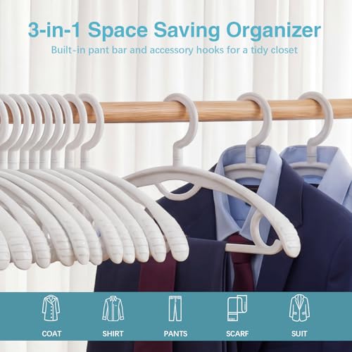 Plastic Clothes Hanger, Extra Thick Plastic Wide Shoulder Adult 360 Degrees Rotate Slip Resistant Standard Clothing Hanger Ideal for Everyday Use White 10 Pack White 1.3inch Width