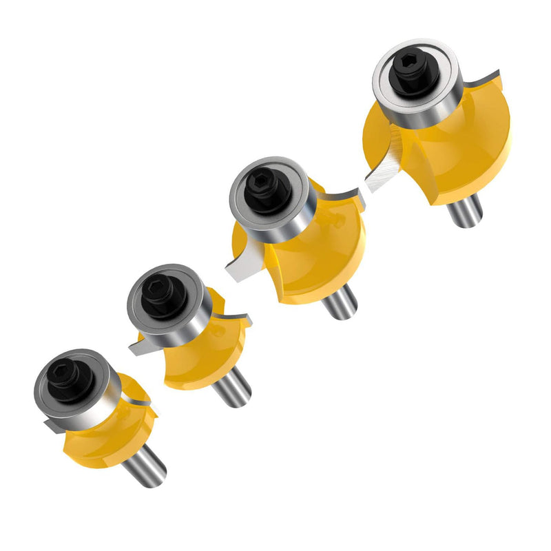[Australia - AusPower] - Roundover Router Bit Set?4pcs Router bit Set?1/4 inch Shank?Radius in 1/8", 1/4", 3/16", 5/16"?Bearing Guide for Rounding Edge bit 