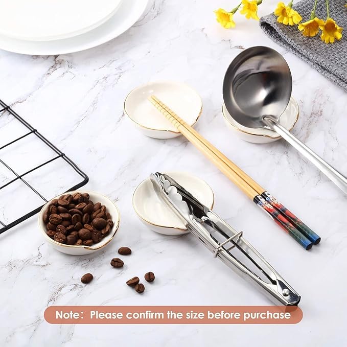 Boao 8 Pieces 2.7 Inches Mini Ceramic Spoon Rests, Kitchen Gold Rim Mini Cooking Spoon Holder for Stove Top Countertop, Teaspoon Rest, Coffee Stir Rest White