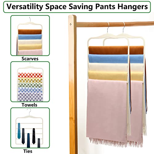 Magic Pants Velvet Hangers for Organization and Storage - Space Saving, 5 Pack Dorm Room Essentials for College Students Girls Beige Large