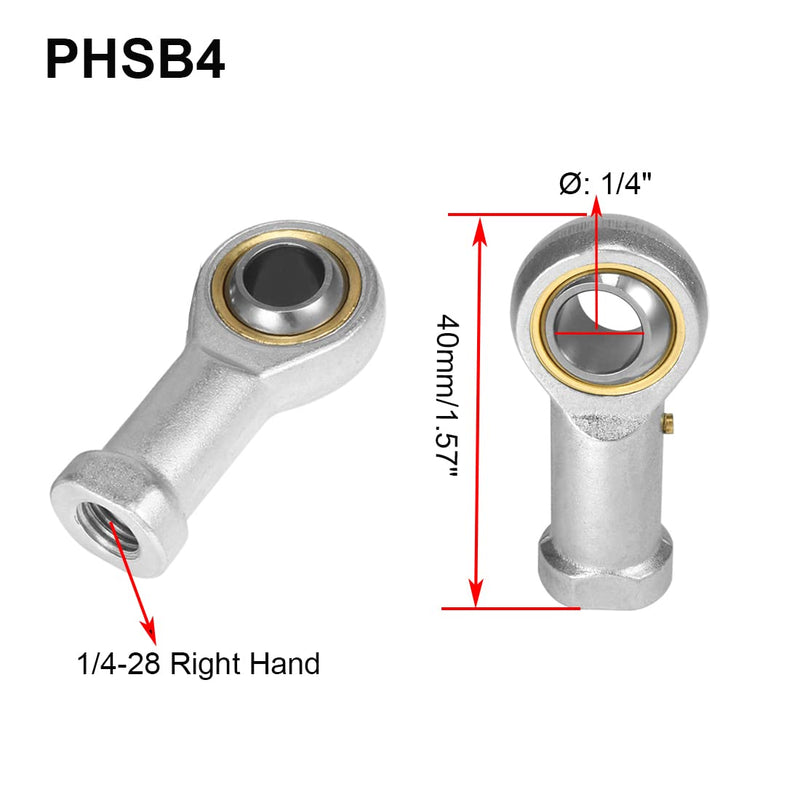 [Australia - AusPower] - PHSB4 Rod End Bearing 1/4 Inch Bore and 1/4-28 Right Hand Thread, Self-Lubricating Female Heim Joint Rod Ends, Includes Jam Nuts 2pcs 
