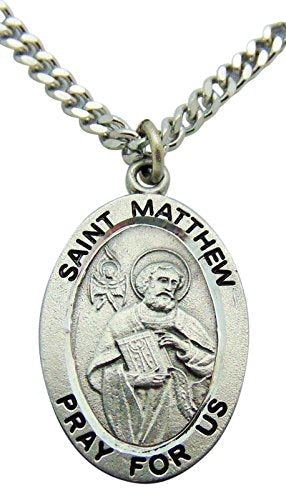 St Matthew Medal USA Made Solid Pewter One Inch Medal Steel Chain