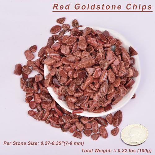 Erliway 100g Natural Red Goldstone Crystal Chips 7-9mm Tumbled Stones