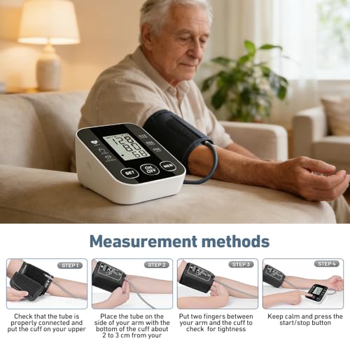 Upper Arm Blood Pressure Monitor with Large LCD Display, Blood Pressure Monitor, Automatic Blood Pressure Monitor with Voice Output, Large Cuff 22-36 cm, 2 x 99 Memory