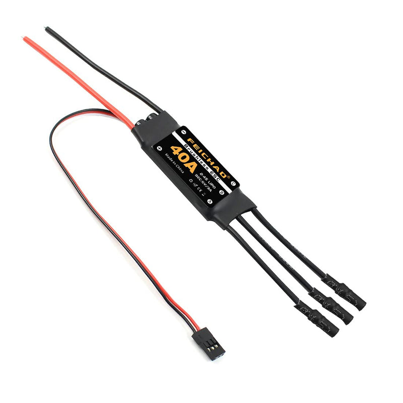 FEICHAO 40A Brushless ESC 2-4S Speed Controller with 5V 3A BEC for Fixed Wing DIY RC Multi-axis Aircraft Drone Helicopter (4Pcs Long Cable)