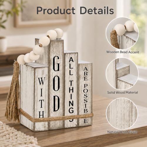 5 PCS Wooden Ornaments for House Book Shaped Decor with Bible Theme