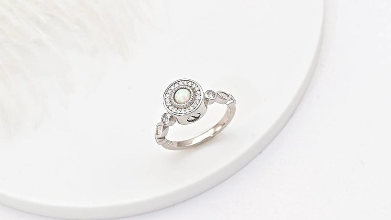 Circle of Life Urn Rings for Ashes for Women Sterling Silver Memorial Keepsake Cremation Jewelry for Ashes of Loved Ones white opal 7