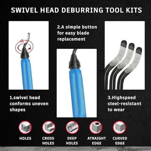 VASTOOLS Hand Deburring Tool Set / Deburring Tool with 10 Extra Blades for Steel, Copper, Aluminum and Plastic 11 BS1010 Blades