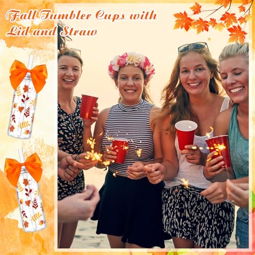 Teenyyou 12 Pcs Fall Tumbler Cups with Lid and Straw, Bow Decorated