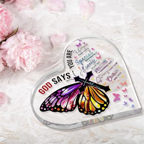 Christian Gifts for Women 3.9 Inch Christian Plaques Butterfly Inspirational Gifts for Women Bible Verse Plaque Christian Home Decor Gifts God Says