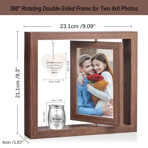 Memorial Picture Frame with Urn, 360° Rotating 4x6 Photo Display, Goodbyes Goodbyes are not forever