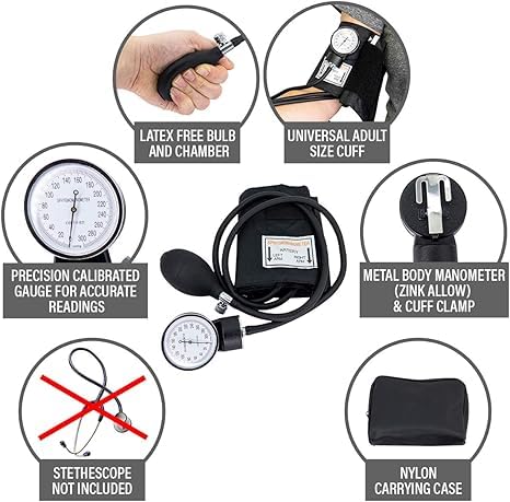 [Australia - AusPower] - LINE2design 58730-BK Manual Blood Pressure Cuff - Adult Large Medical Deluxe Aneroid Sphygmomanometer - Nurses Manual BP Cuff Monitor with Durable Carrying case – Black 
