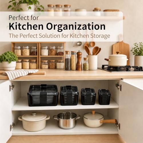 Lids Organizer for Rubbermaid Brilliance,Fits 9.6,4.7 & 3.2,0.5,1.3 Cups Black,4-Piece Bundle