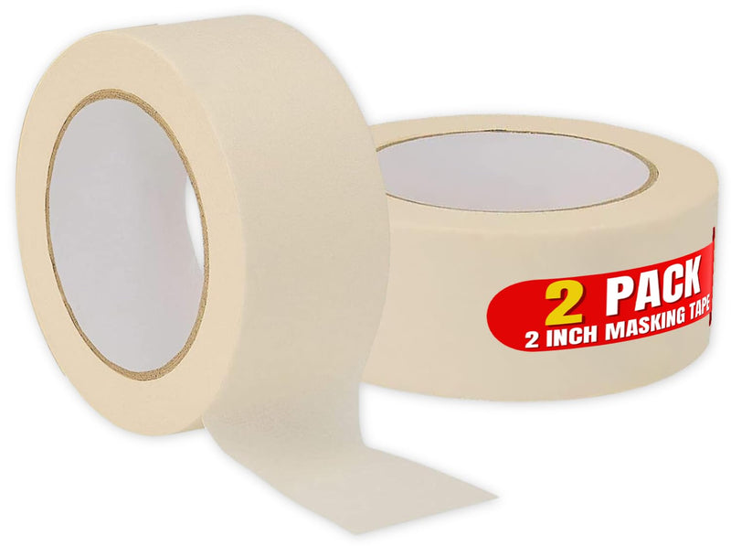 1InTheOffice Masking Tape 2 Inch, Wide Masking Tape, 2 Inch x 60.1-Yards, 3" Core, Beige, 2 Pack