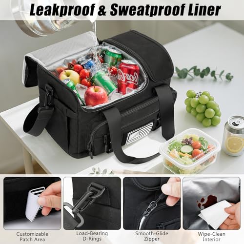 Laktru men's 20L insulated lunch bag with hot and cold compartments, durable lunch box for keeping food fresh.