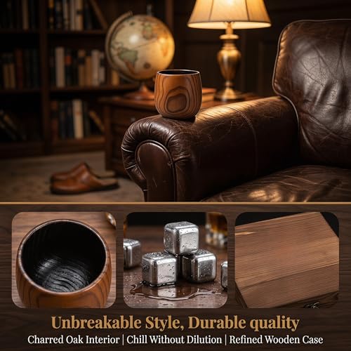 Charred Wooden Bourbon Drinking Glass, Wooden Whiskey Glasses Set of 2