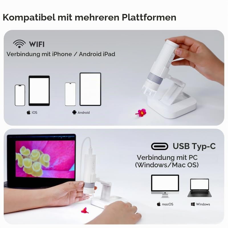 USB Digital Microscope for Children, MatataStudio M2C WiFi Digital Microscope 50X-1000X 2-in-1 Portable Handheld Microscope with HD Camera Adjustable Stand LEDs Mini Pocket Microscope for Mobile Phone iPad PC | 1080P HD USB Coin Microscope Compatible w...