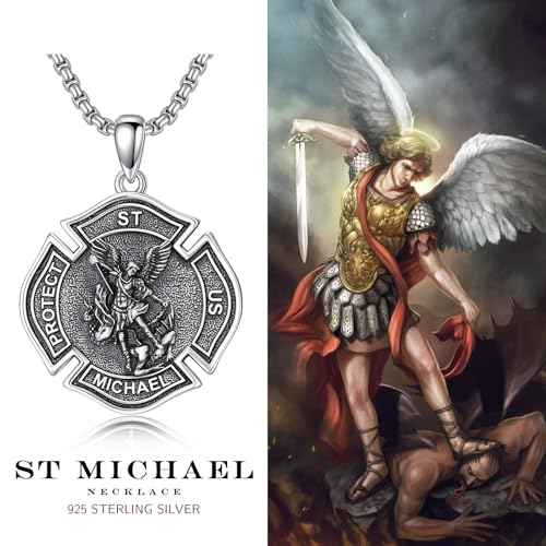 TRISHULA Saint Medal 925 Sterling Silver Necklace St Florian Archangel Michael Poseidon St Christopher Amulet Religious Jewellery Unisex Gift St. Michael necklace
