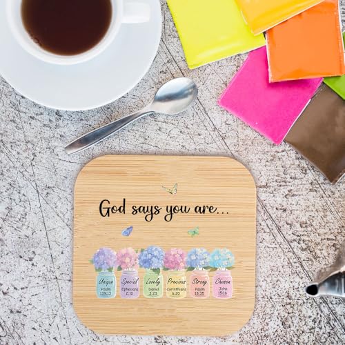 Christian Gifts for Women Men Faith Based Religious Gift God Says You are Wood Drink Coaster for Desk Square Cup Holder Unique Inspirational Christmas Birthday Valentines Day Gifts Best Friend Sister