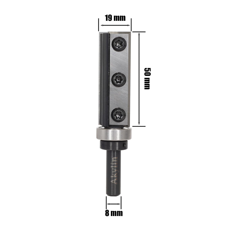[Australia - AusPower] - AKYLIN Reversible Plates, Flush Cutter, 8 mm Shank, 4-Sided Interchangeable Carbide Blade, Flush Cutter with Ball Bearing, Wood Cutter for Edge Processing 8x19x50mm-Unten Lager 