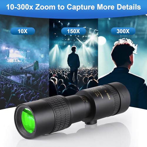 10-300x40 Monoculars for Adults High Powered – Zoom Monocular Telescope with BAK4 & FMC Lens for Concerts, Birdwatching, Stargazing (Smartphone Adapter &Tripod NOT Include) Black