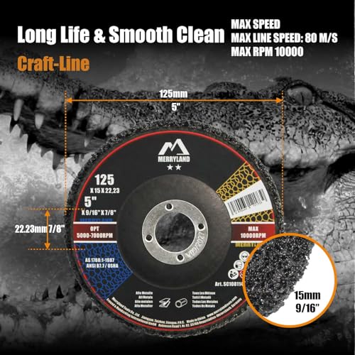 Merryland Pack of 5 CSD Disc 125 Color Rust Black Cleaning Disc | 125 mm angle grinder, rust removal disc metal steel coarse cleaning disc coarse grinding disc SC108114-05 Craft-Line Black 5pcs