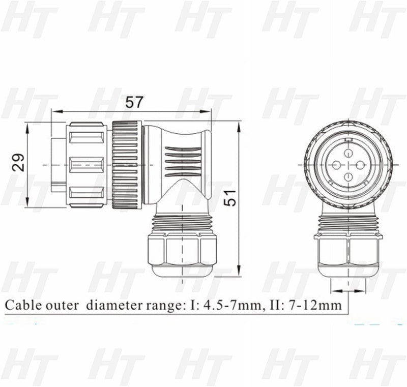 [Australia - AusPower] - HangTon SD20 10Amp 6 Pin Threaded Plastic Connector Male Waterproof IP68 Electrical Right Angle Cable Plug Panel Mount Chassis Socket 
