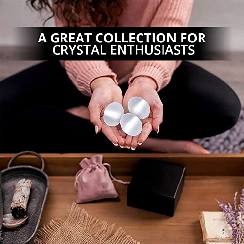 Selenite Crystal Palm Stone, High Energy Calming Effects Healing Crystals, Natural Reiki & Body Chakra Balancing, Best for Gifts & Home Décor – Pack 3