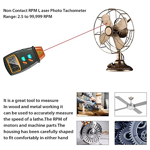 Professional Digital Tachometer Chainsaw Non-Contact Tachometer Laser Tachometer Digital Tachometer Measuring Range 2.5RPM ~ 99.999RPM