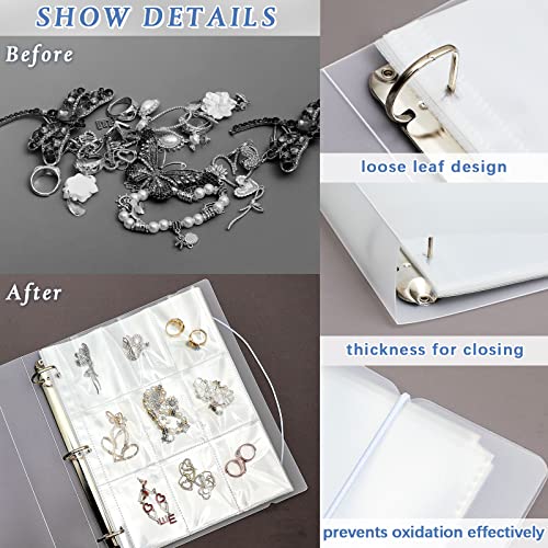 Transparent Jewelry Storage Binder Book Anti Oxidation Jewelry Zipper Bag Plastic Storage Holder Travel Earring Ear Stud Bracelet Necklace Organizer, Loose Leaf Book with 50 PVC Bags (288 Grids)