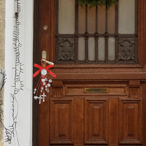 Red San Benito Medalla Home Protection Door Hanger My Saint My Hero Catholic Gifts Wall Decor for Women Men (Antique Silver) Antique Silver