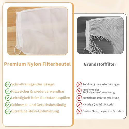 Pack of 6 Nut Milk Bags, 200 Mesh Reusable Straining Cloth, Cheese Cloth, Fine Mesh Filter Cloth with Drawstring, Organic Washable for Nut Milk, Cheese, Fruit Juice, Coffee, Yogurt, Vegetable Juice (20 × 30 cm)