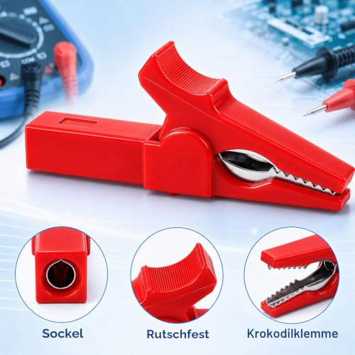 Pack of 10 30A Crocodile Clips, Fully Insulated Crocodile Clip, 4 mm Banana Socket for Test Leads, Multimeter, Cable, Electrical Testing