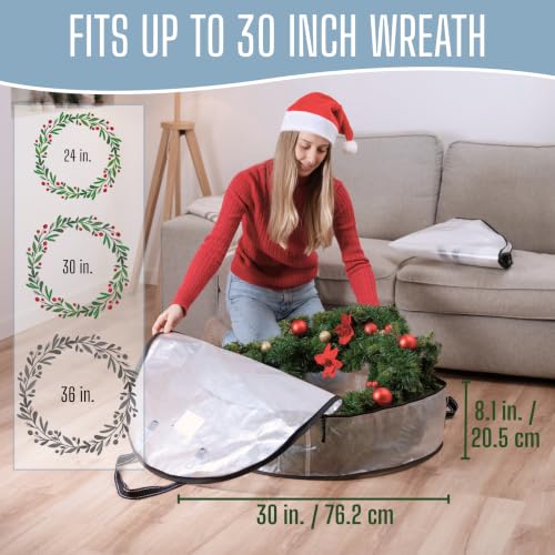VENO 4 Pack Summer Wreath Storage Container, 30 Inch Clear Wreath Bag, Spring, Christmas Garland Decoration Organizers with Zipper and Durable Handles (Clear, 30"-4 Pack) 30" - 4 Pack