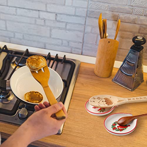 Willbond ceramic spoon rests featuring red cardinal winter birds, set of 4, decorative kitchen accessories for holiday season.