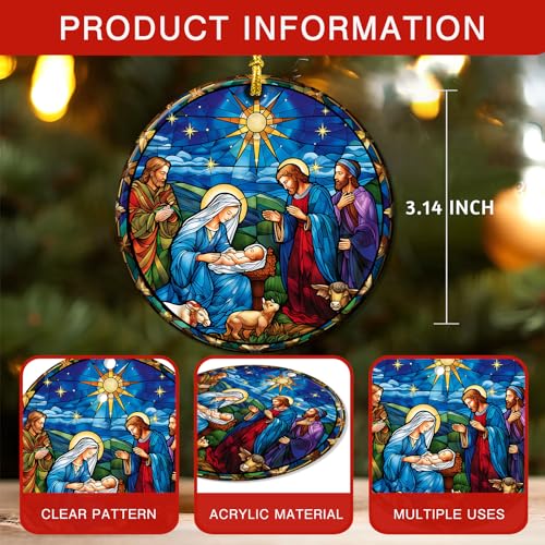 Nativity Ornaments for Christmas Tree - Christian Religious Gifts for Women Scene Decorations Xmas Keepsake Blue Yellow